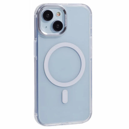 For iPhone 14 Clear Case Compatible with MagSafe Four Corners Anti-Drop PC+TPU Phone Cover - White