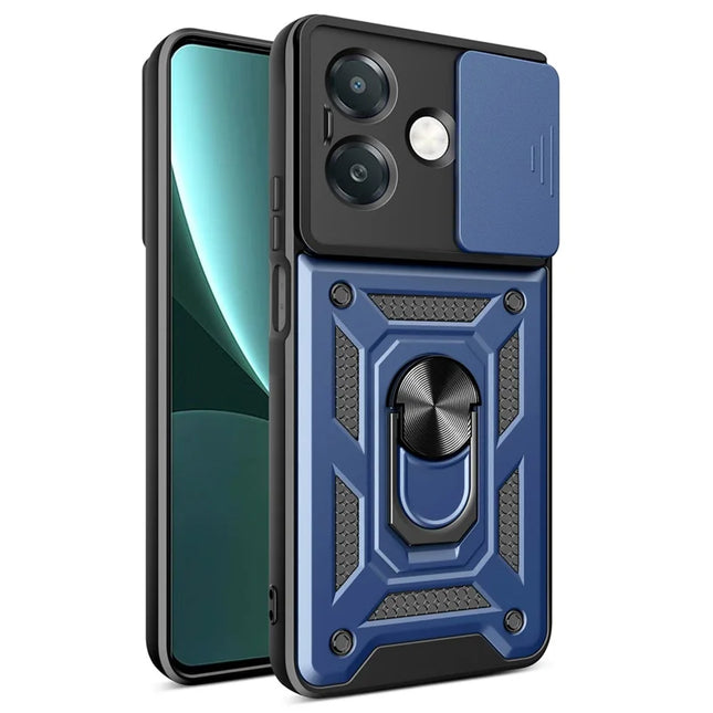 For Oppo A40 5G / A40 4G / A60 5G / A3x 5G (India) / A3x 4G Case with Slide Camera Lid PC+TPU Kickstand Phone Cover - Blue