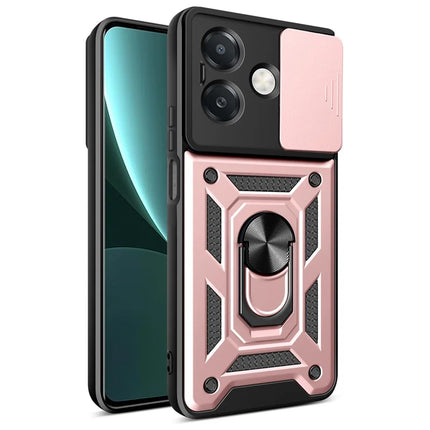 For Oppo A40 5G / A40 4G / A60 5G / A3x 5G (India) / A3x 4G Case with Slide Camera Lid PC+TPU Kickstand Phone Cover - Rose Gold