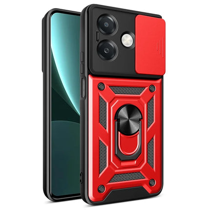 For Oppo A40 5G / A40 4G / A60 5G / A3x 5G (India) / A3x 4G Case with Slide Camera Lid PC+TPU Kickstand Phone Cover - Red