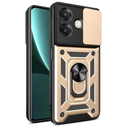 For Oppo A40 5G / A40 4G / A60 5G / A3x 5G (India) / A3x 4G Case with Slide Camera Lid PC+TPU Kickstand Phone Cover - Gold