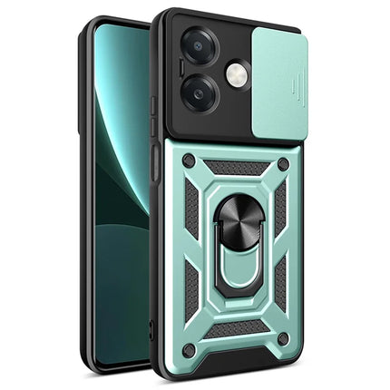 For Oppo A40 5G / A40 4G / A60 5G / A3x 5G (India) / A3x 4G Case with Slide Camera Lid PC+TPU Kickstand Phone Cover - Green