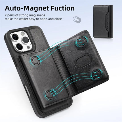 For iPhone 16 Pro Max Magnetic Case Leather Back Phone Cover with Detachable Card Bag