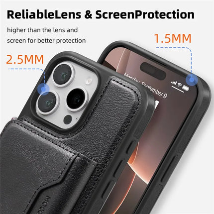 For iPhone 16 Pro Max Magnetic Case Leather Back Phone Cover with Detachable Card Bag