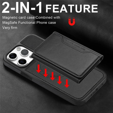 For iPhone 16 Pro Max Magnetic Case Leather Back Phone Cover with Detachable Card Bag