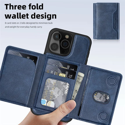 For iPhone 16 Pro Max Magnetic Case Leather Back Phone Cover with Detachable Card Bag
