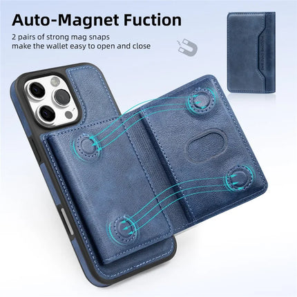 For iPhone 16 Pro Max Magnetic Case Leather Back Phone Cover with Detachable Card Bag