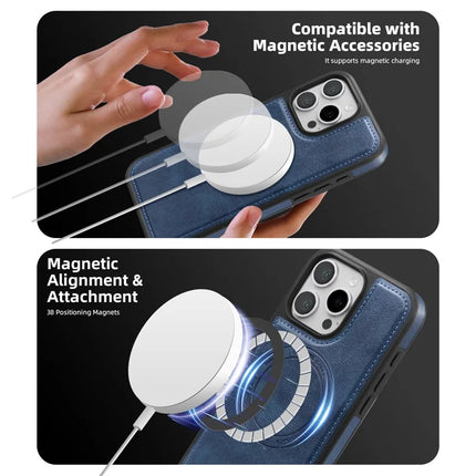 For iPhone 16 Pro Max Magnetic Case Leather Back Phone Cover with Detachable Card Bag