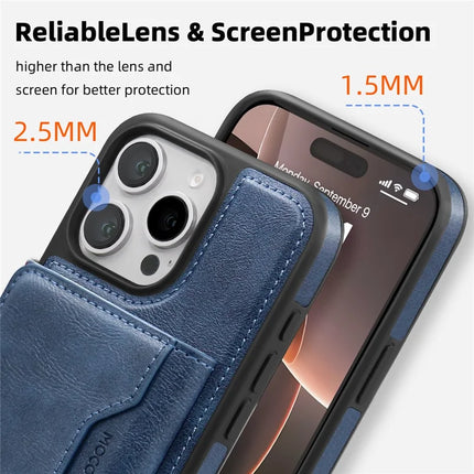 For iPhone 16 Pro Max Magnetic Case Leather Back Phone Cover with Detachable Card Bag
