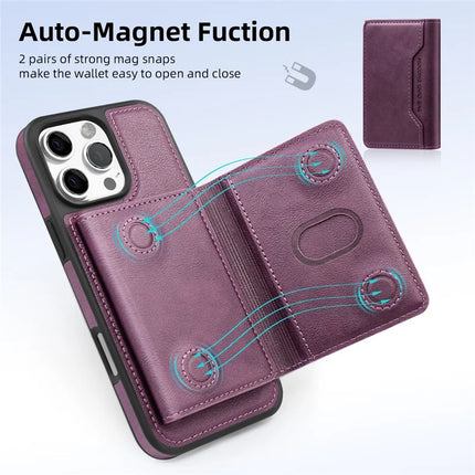 For iPhone 16 Pro Max Magnetic Case Leather Back Phone Cover with Detachable Card Bag