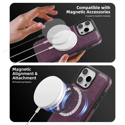For iPhone 16 Pro Max Magnetic Case Leather Back Phone Cover with Detachable Card Bag