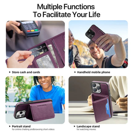 For iPhone 16 Pro Max Magnetic Case Leather Back Phone Cover with Detachable Card Bag