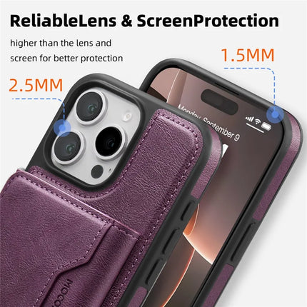 For iPhone 16 Pro Max Magnetic Case Leather Back Phone Cover with Detachable Card Bag