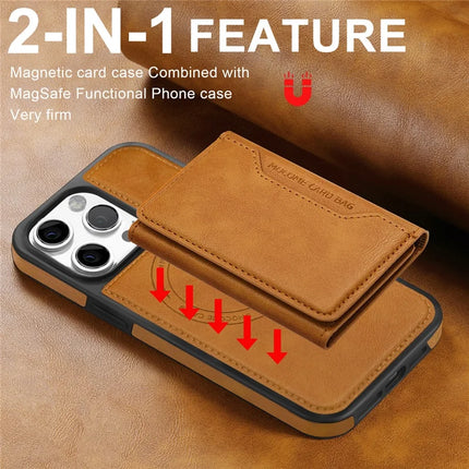 For iPhone 16 Pro Max Magnetic Case Leather Back Phone Cover with Detachable Card Bag