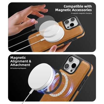For iPhone 16 Pro Max Magnetic Case Leather Back Phone Cover with Detachable Card Bag
