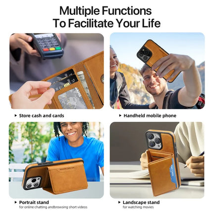 For iPhone 16 Pro Max Magnetic Case Leather Back Phone Cover with Detachable Card Bag