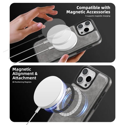 For iPhone 16 Pro Max Magnetic Case Leather Back Phone Cover with Detachable Card Bag