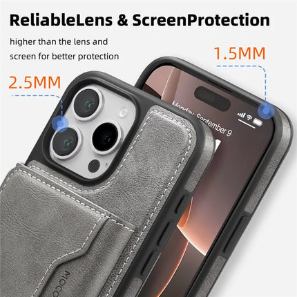 For iPhone 16 Pro Max Magnetic Case Leather Back Phone Cover with Detachable Card Bag
