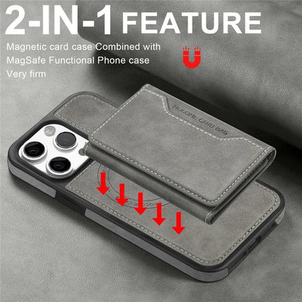 For iPhone 16 Pro Max Magnetic Case Leather Back Phone Cover with Detachable Card Bag