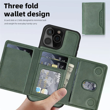 For iPhone 16 Pro Max Magnetic Case Leather Back Phone Cover with Detachable Card Bag
