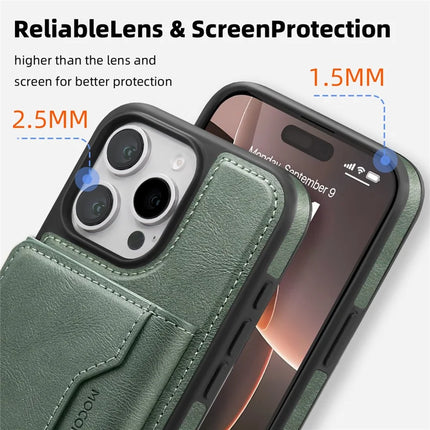 For iPhone 16 Pro Max Magnetic Case Leather Back Phone Cover with Detachable Card Bag