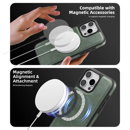 For iPhone 16 Pro Max Magnetic Case Leather Back Phone Cover with Detachable Card Bag