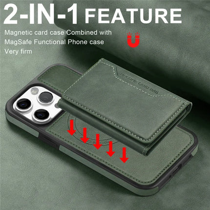 For iPhone 16 Pro Max Magnetic Case Leather Back Phone Cover with Detachable Card Bag
