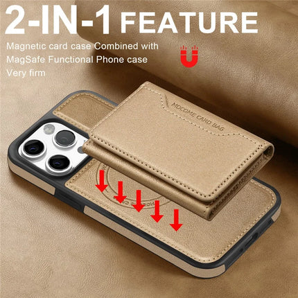 For iPhone 16 Pro Max Magnetic Case Leather Back Phone Cover with Detachable Card Bag