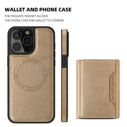 For iPhone 16 Pro Max Magnetic Case Leather Back Phone Cover with Detachable Card Bag