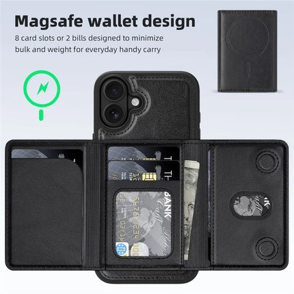 For iPhone 16 Plus Magnetic Case Leather Back Phone Cover with Detachable Card Bag