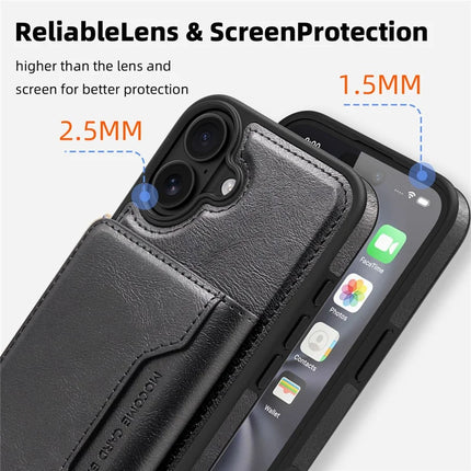 For iPhone 16 Plus Magnetic Case Leather Back Phone Cover with Detachable Card Bag
