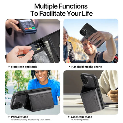 For iPhone 16 Plus Magnetic Case Leather Back Phone Cover with Detachable Card Bag