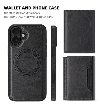 For iPhone 16 Plus Magnetic Case Leather Back Phone Cover with Detachable Card Bag