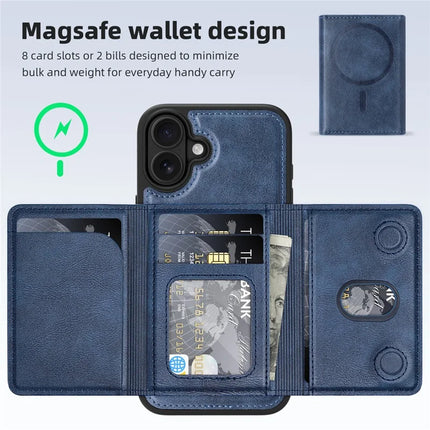 For iPhone 16 Plus Magnetic Case Leather Back Phone Cover with Detachable Card Bag