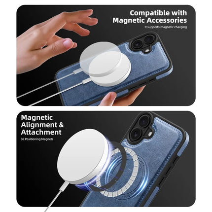 For iPhone 16 Plus Magnetic Case Leather Back Phone Cover with Detachable Card Bag