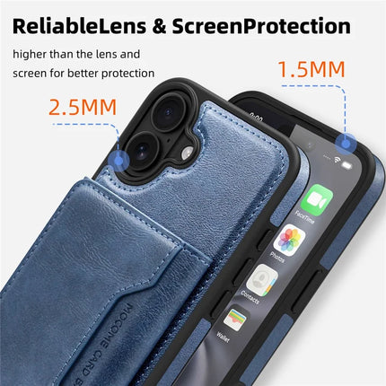 For iPhone 16 Plus Magnetic Case Leather Back Phone Cover with Detachable Card Bag