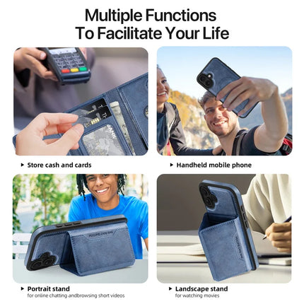 For iPhone 16 Plus Magnetic Case Leather Back Phone Cover with Detachable Card Bag