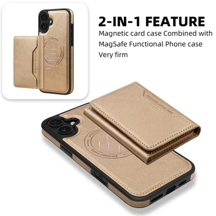 For iPhone 16 Plus Magnetic Case Leather Back Phone Cover with Detachable Card Bag