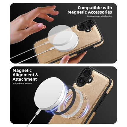 For iPhone 16 Plus Magnetic Case Leather Back Phone Cover with Detachable Card Bag