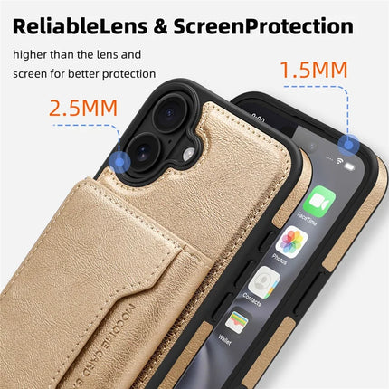 For iPhone 16 Plus Magnetic Case Leather Back Phone Cover with Detachable Card Bag