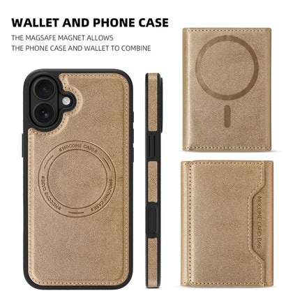 For iPhone 16 Plus Magnetic Case Leather Back Phone Cover with Detachable Card Bag