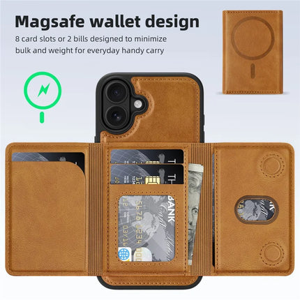 For iPhone 16 Plus Magnetic Case Leather Back Phone Cover with Detachable Card Bag