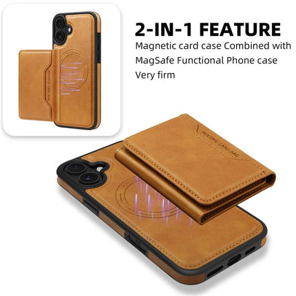 For iPhone 16 Plus Magnetic Case Leather Back Phone Cover with Detachable Card Bag
