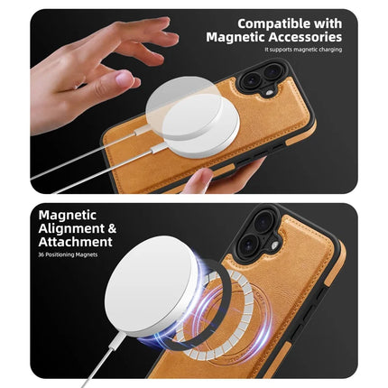 For iPhone 16 Plus Magnetic Case Leather Back Phone Cover with Detachable Card Bag