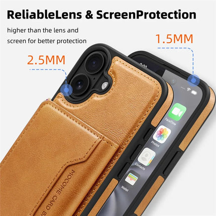 For iPhone 16 Plus Magnetic Case Leather Back Phone Cover with Detachable Card Bag