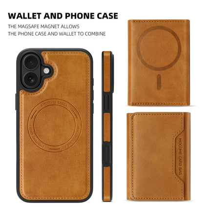 For iPhone 16 Plus Magnetic Case Leather Back Phone Cover with Detachable Card Bag