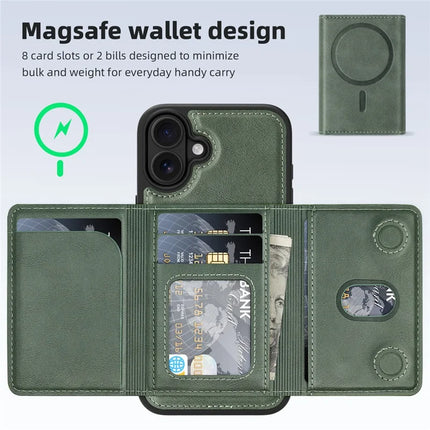 For iPhone 16 Plus Magnetic Case Leather Back Phone Cover with Detachable Card Bag