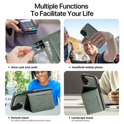 For iPhone 16 Plus Magnetic Case Leather Back Phone Cover with Detachable Card Bag