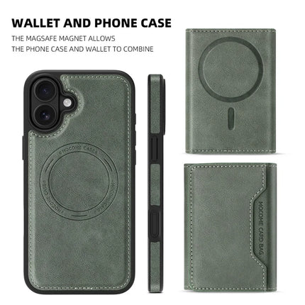 For iPhone 16 Plus Magnetic Case Leather Back Phone Cover with Detachable Card Bag