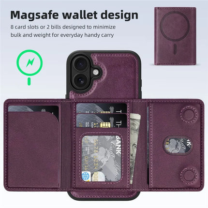 For iPhone 16 Plus Magnetic Case Leather Back Phone Cover with Detachable Card Bag